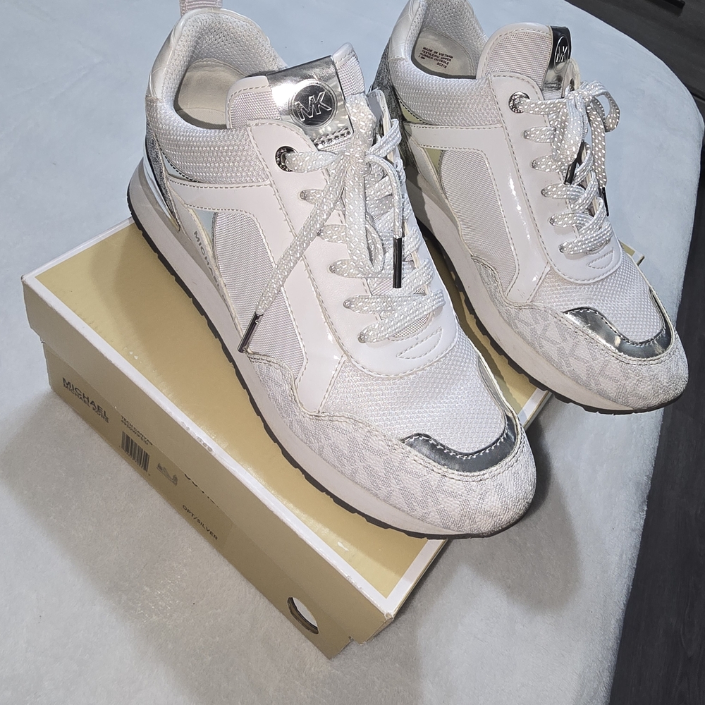 Michael Kors Silver and White Sneakers